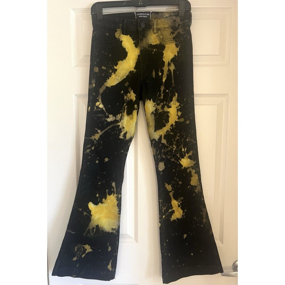 NUMBERS OF 999 GOD SENT Custom Paint Splash Flare Jeans Sz 6 Black Avant-Garde